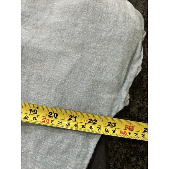 Cynthia Rowley Blue Linen Top Sz Large Short Sleeve Ruffle Peplum Henley Collar - Picture 5 of 5